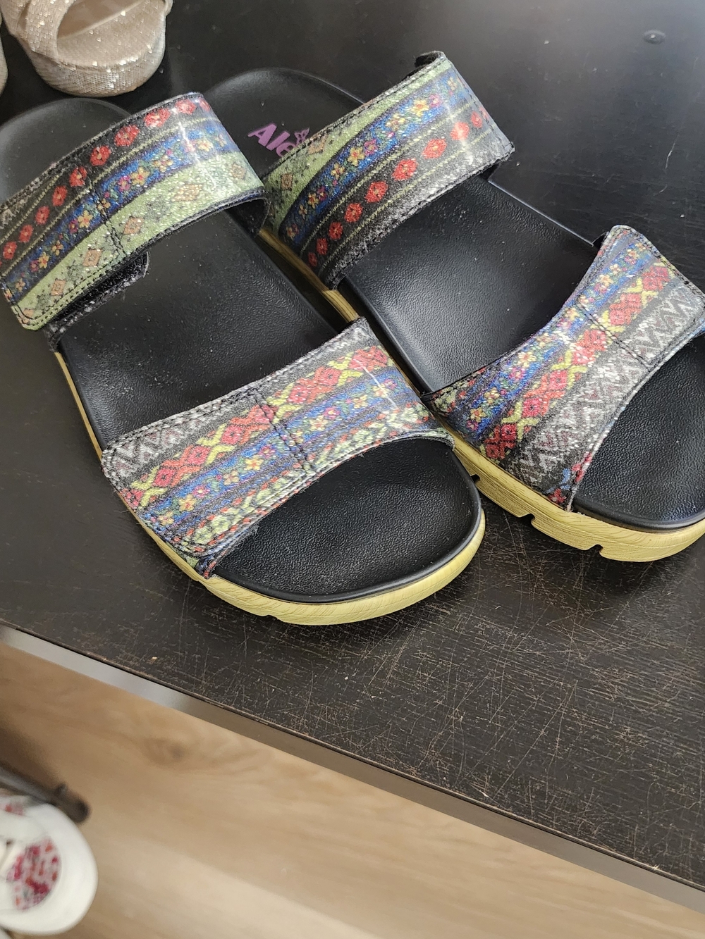 Alegria Multicolor Patterned Slide Sandals